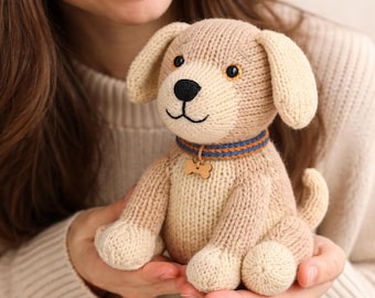 Knitted Dog Plushie Pattern PDF, Puppy Toy Knitting Tutorial, Intermediate Stuffed Animal Softie