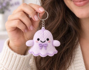 Lila Little Ghost Knitting Pattern, Keychain PDF, Halloween Knit Ornament, Digital Download