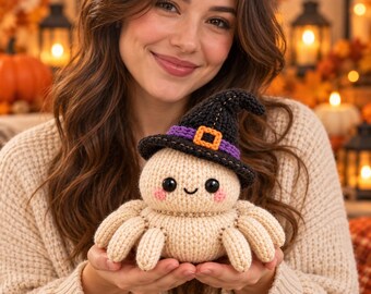 Witchy Web Spider Knitting Pattern, Halloween Plush Toy, Beginner Friendly Digital PDF