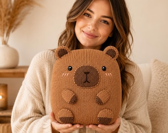 Capybara Knitting Pattern, Cushion Plush PDF, Knitted Animal Pillow Digital Download