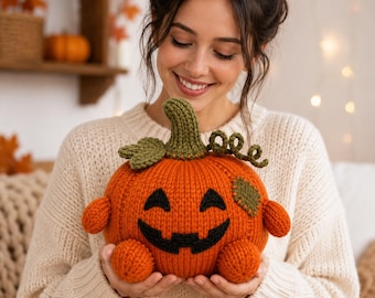 Pumpkin Knitting Pattern, Halloween Plushie, Pip Happy Pumpkin Digital Download, Fall Decor