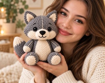 Wolf Knitting Pattern, Plush Toy PDF, Amigurumi Style Stuffed Animal, Digital Download