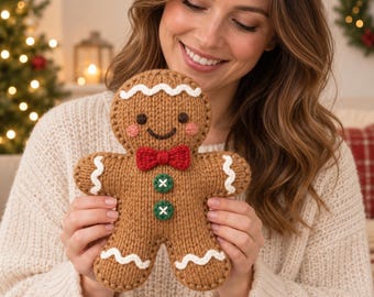 Gingerbread Man Knitting Pattern, Christmas Plush Toy, Holiday Decor, Digital PDF