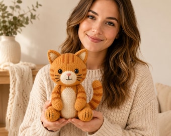 Ginger Tabby Cat Knitting Pattern, Knitted Plush Toy PDF, Digital Download