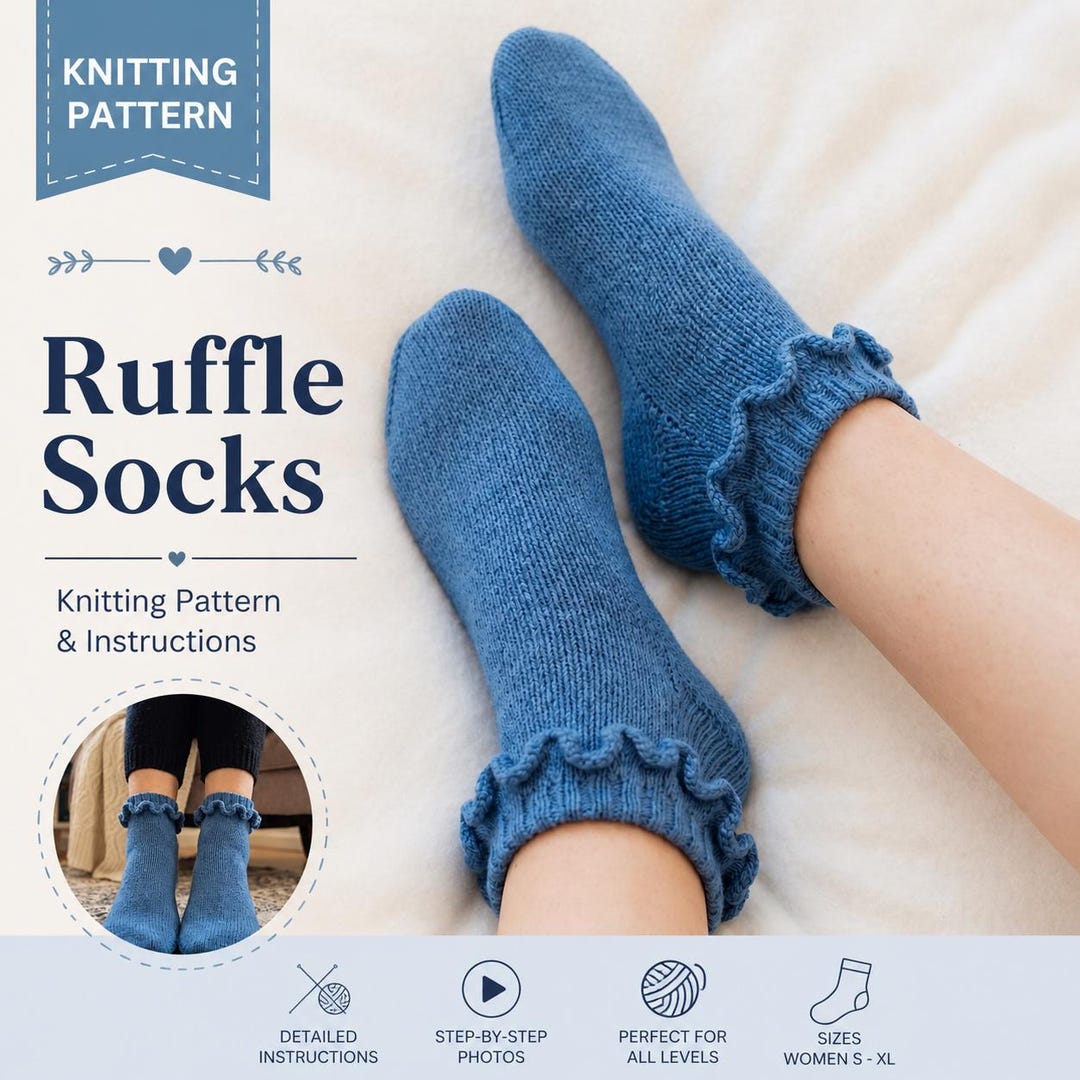 Knitted Ruffle Socks Pattern Ruffle Cuff Knitting Pattern PDF, Women’s Cozy Ankle Sock Guide, Top ...