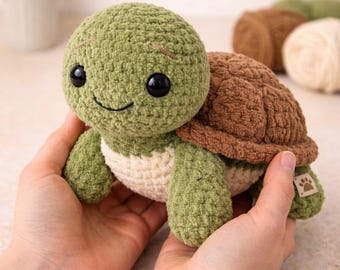 Haakpatroon schildpad amigurumi, pluche zeeschildpad pdf, beginnersvriendelijke zelfstudie knuffeldieren