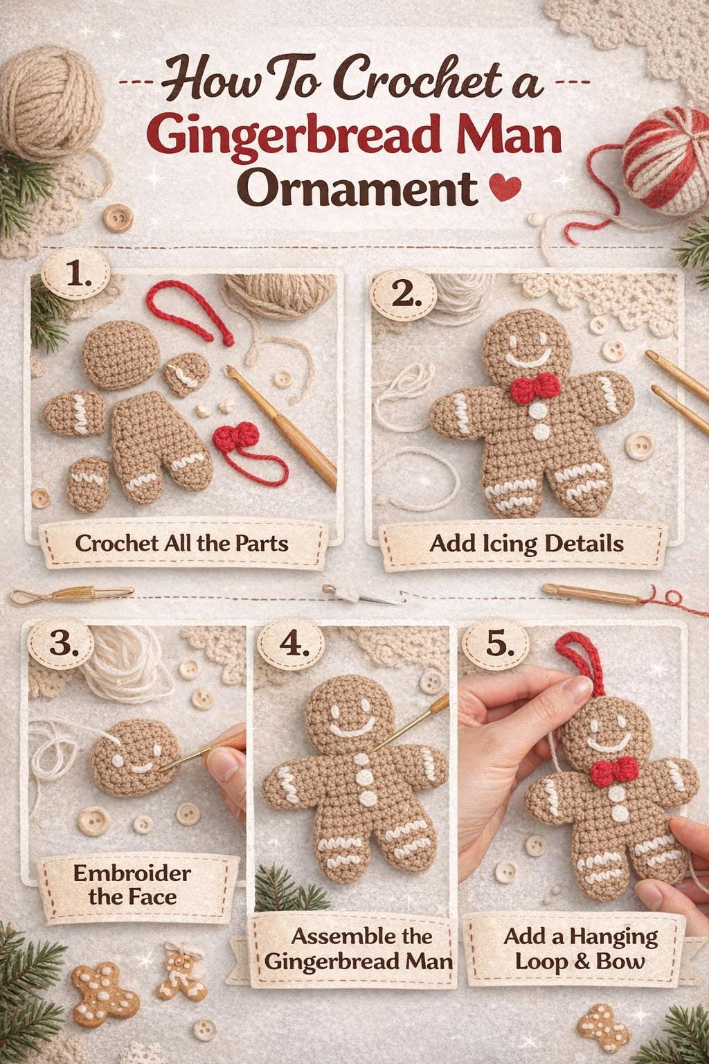Gingerbread Man Ornament Crochet Pattern | Christmas Decoration PDF ...