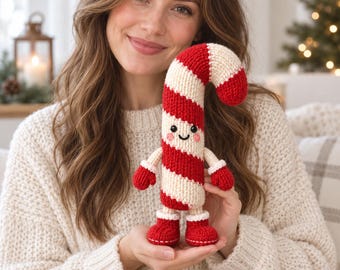Peppermint Candy Cane Knitting Pattern PDF, Christmas Plush Toy, Holiday Decor Download