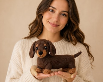 Dachshund Knitting Pattern, Longbody Dog Plushie, Digital PDF Toy Pattern