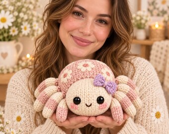 Daisy Dot Spider Knitting Pattern, Floral Plush Toy PDF, Spring Spider Digital Download