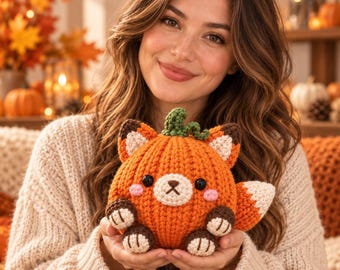 Pumpkin Fox Knitting Pattern, Fall Plushie Toy, Halloween Autumn Digital PDF