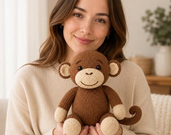 Knitted Monkey Plush Pattern, Stuffed Animal Toy PDF, Digital Download