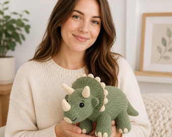 Triceratops Plushie Strickanleitung PDF, Dinosaurier Spielzeug Strickanleitung