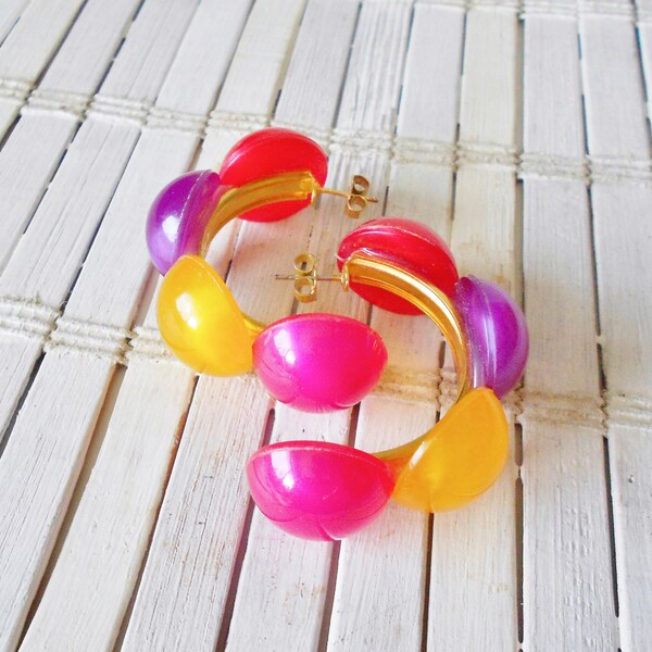 Vintage Gumdrops Hoop Earrings 1980's Bright Candy Colors