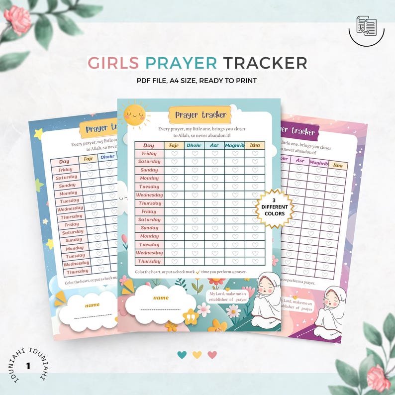 Kids Prayer Tracker | Islamic Printable Salah Chart for Girls | Muslim ...