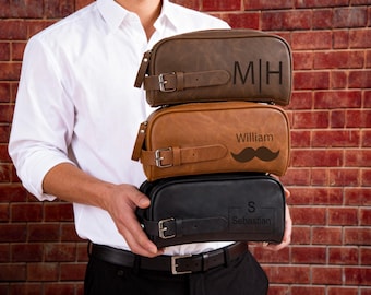 Custom Men’s Toiletry Bag, Personalized Leather Dopp Kit, Groomsmen Gift, Anniversary Gift for Him, Leather Accessory,Christmas gift for him