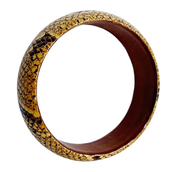 Vintage Neutral Beige Snakeskin  Bangle with Leat… - image 5