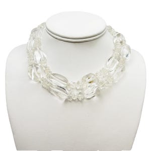 Vintage signerad klar kvartskristall grov pärlad mångsidig uttalandehalsband