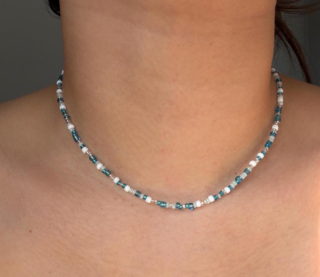Blue Glass Seed Bead Necklace - Handmade Dainty Layered Boho Jewelry - Etsy