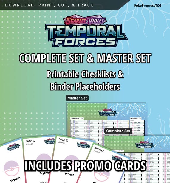 Scarlet and Violet | Temporal Forces - Master Set & Complete Set Checklists  + Binder Placeholders | Printable DIGITAL Product | Pokemon TCG - Etsy