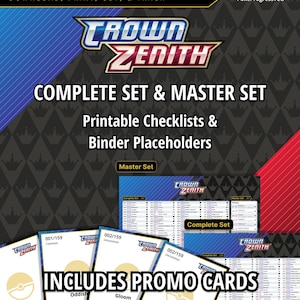 Sword and Shield | Crown Zenith - Master Set & Complete Set Checklists + Binder Placeholders | Printable Pokemon TCG Accessories DIGITAL