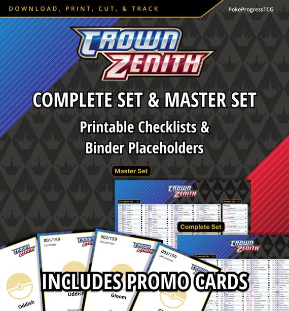 Sword and Shield | Crown Zenith - Master Set & Complete Set Checklists +  Binder Placeholders | Printable Pokemon TCG Accessories DIGITAL - Etsy
