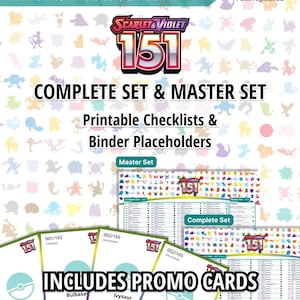 Scarlet en Violet | 151 - Controlelijst masterset en complete set + tijdelijke aanduidingen voor mappen | Afdrukbare checklist | DIGITAAL product | Pokemon TCG