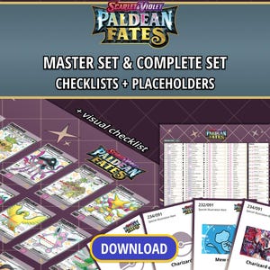 Paldean Fates Master Set and Complete Set Binder Placeholders + Printable Checklist | Scarlet & Violet Pokémon TCG | PDF Digital Download