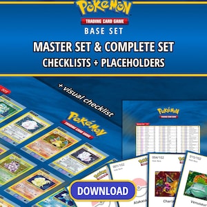 Base Set Master Set & Complete Set Checklists + Binder Placeholders | 1st Edition, Shadowless, and Unlimited | WOTC