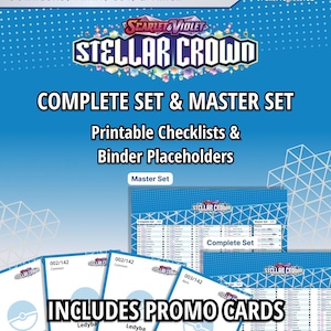 Scharlachrot und Violett | Stellar Crown - Master Set & Komplett-Set Checklisten + Ordner-Platzhalter | DIGITALES Produkt | Pokemon Sammelkartenspiel
