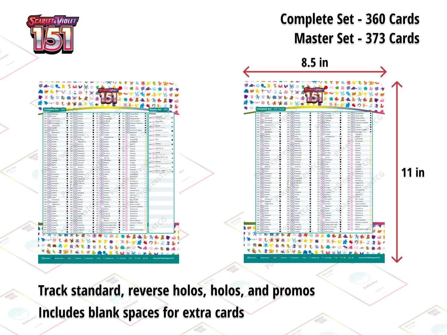 Scarlet and Violet | 151 - Master Set & Complete Set Checklists +