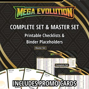 Mega Evolution TCG / Mega Evolution Base Set Master Set y Complete Set Checklists + Binder Placeholders / Lista de verificación imprimible / Pokémon TCG