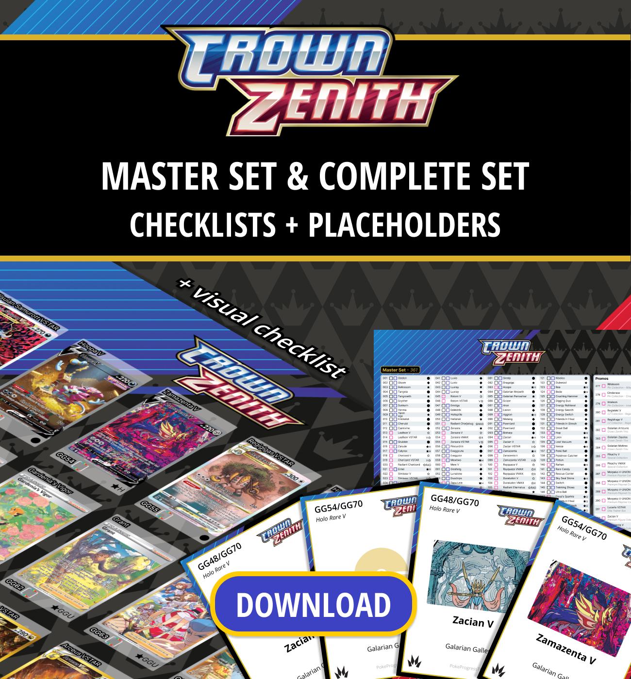 Crown Zenith Master Set and Complete Set Binder Placeholders +
