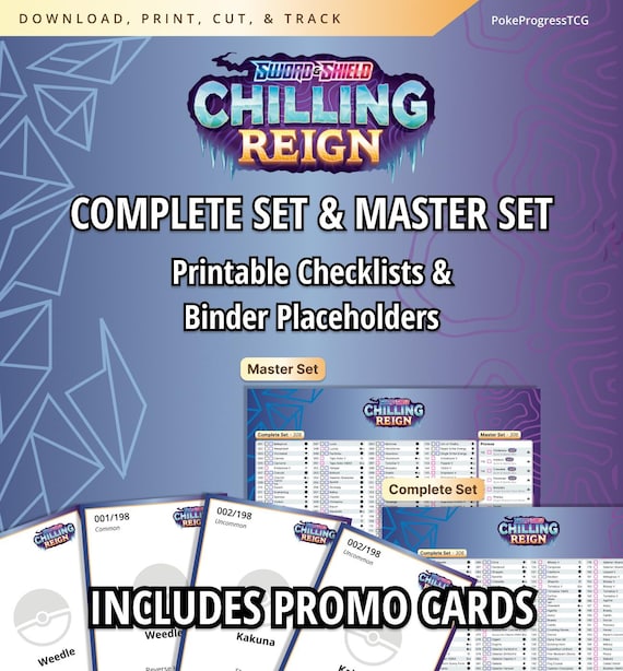 chilling reign pokemon card set Sword and Shield | Chilling Reign Master Set & Complete Set Checklists +  Binder Placeholders | Printable Pokemon TCG Accessories | DIGITAL