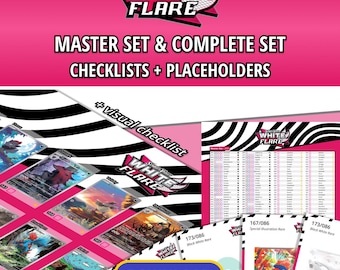 White Flare Master Set and Complete Set Binder Placeholders + Printable Checklist | Scarlet & Violet Pokémon TCG | PDF Digital Download