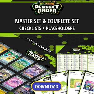 Perfect Order Master Set and Complete Set Binder Placeholders + Printable Checklist | Mega Evolution Pokémon TCG | PDF Digital Download