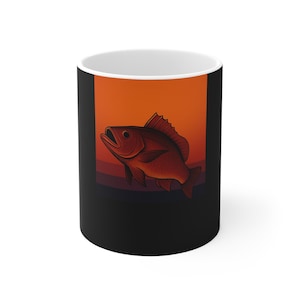 Fish Mug, Orange Ceramic Coffee Cup, 11oz, 15oz - Coastal Kitchen Decor, Beach Lover Gift, Nautical Tea Cup, Marine Life Office Mug,