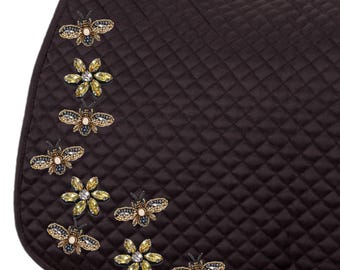 Beaded Bees & Flowers Custom Black Saddle Pad with  – Fully Customizable