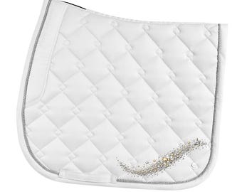 Celestial Milky Way Rhinestone Dressage Saddle Pad – Elegant White Crystal Show Pad