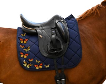 Custom Navy Dressage Saddle Pad with Monarch Butterflies – Quilted Dreamers & Schemers Pad