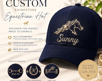 Custom Rhinestone Equestrian Hat – Personalized Horse Name Sparkly Riding Cap