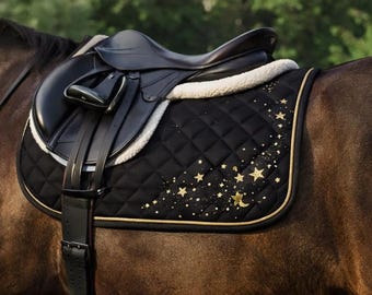 Black & Gold Rhinestone Saddle Pad – Constellation Design – Custom Hunter Jumper, Dressage Pad