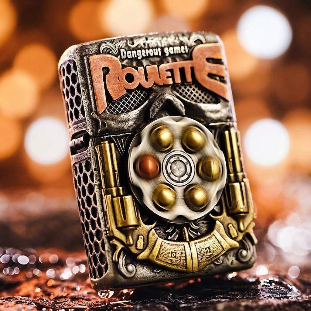 Russian Roulette Zippo Set, Spinner Skull Lighter, Dangerous Gamer