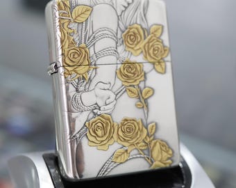 Zippo Sexy Girl 3D Engraved Lighter, Pin up Girl With Roses Zippo