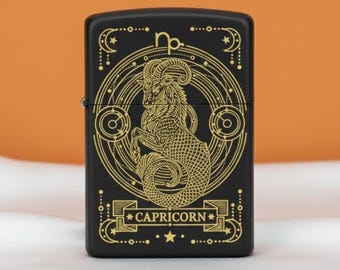 Zippo Capricorn Engraved Lighter, Custom Personalized Zodiac Lighter, Engraved Star Sign Gift, Astrology Birthday Gift, Horoscope Zippo