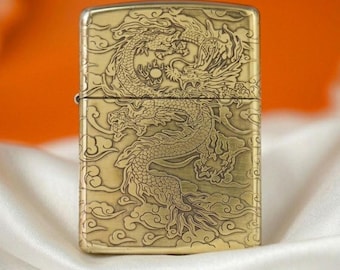 Isqueiro Zippo Dragon Armor em latão, com gravação profunda e sem emendas em 5 lados, modelo Imperial Dragon personalizado, presente de luxo premium para colecionadores.