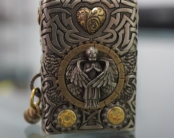 Zippo Celtic Knotwork Lighter, Angel Wing Heart & Tree of Life Engraved, Star of David Back, Vintage Spiritual Lighter Gift