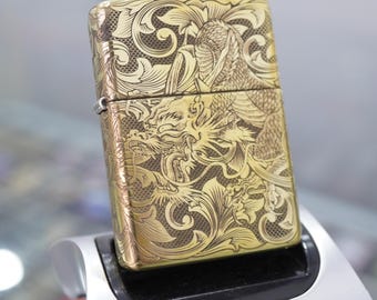 Baroque Dragon Custom Zippo Lighter, Deep Engraved 4 Side Armor Brass Lighter, Seamless Carved Gothic Personalized Lighter, Luxury Gift