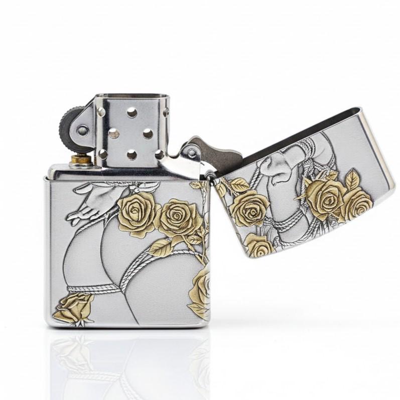 Zippo Sexy Girl 3D Engraved Lighter, Pin up Girl With Roses Zippo