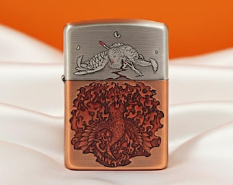 Encendedores Zippo, encendedor raro Eagle Phoenix Rebirth, cita de Nirvana, encendedor bicolor con símbolo de esperanza y fuerza.